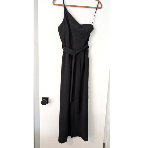 NWOT ANRABESS Dressy One Shoulder Wide-Leg Belted Jumpsuit in Black, Size M - Picture 2 of 4